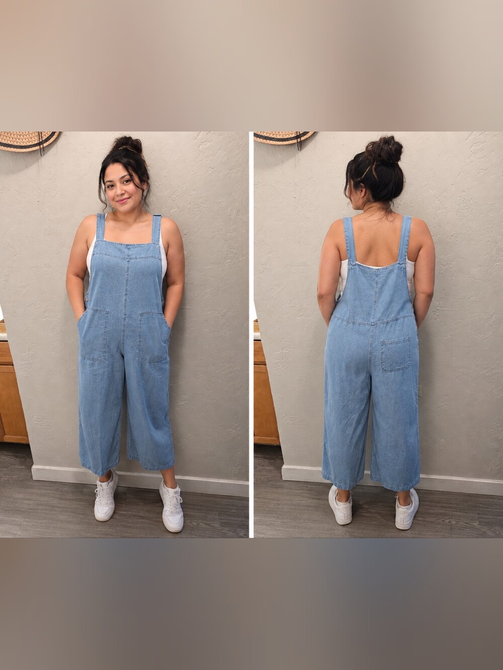 Light Blue Denim Wide-Leg Overalls for Women